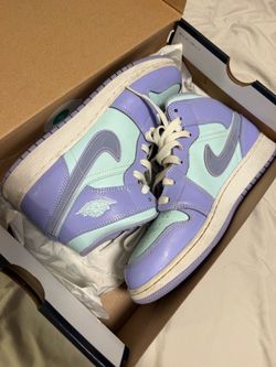 Air Jordan 1 Mid Purple Aqua Sneakers Size 7 1/2