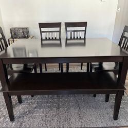 Cappuccino Hardwood East West Furniture 6 Piece Dining Table Set