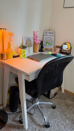 White desk with drawer and chair