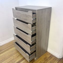 New 43.3" Tall Modern 5 Drawer Dresser Storage Organizer with Cut-Out Handle, Accent Storage Cabinet, Ash Gray