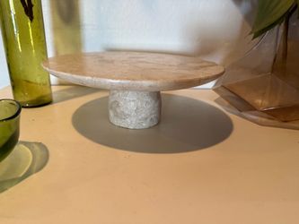Vintage MCM Travertine Cake Stand / Dessert Tray