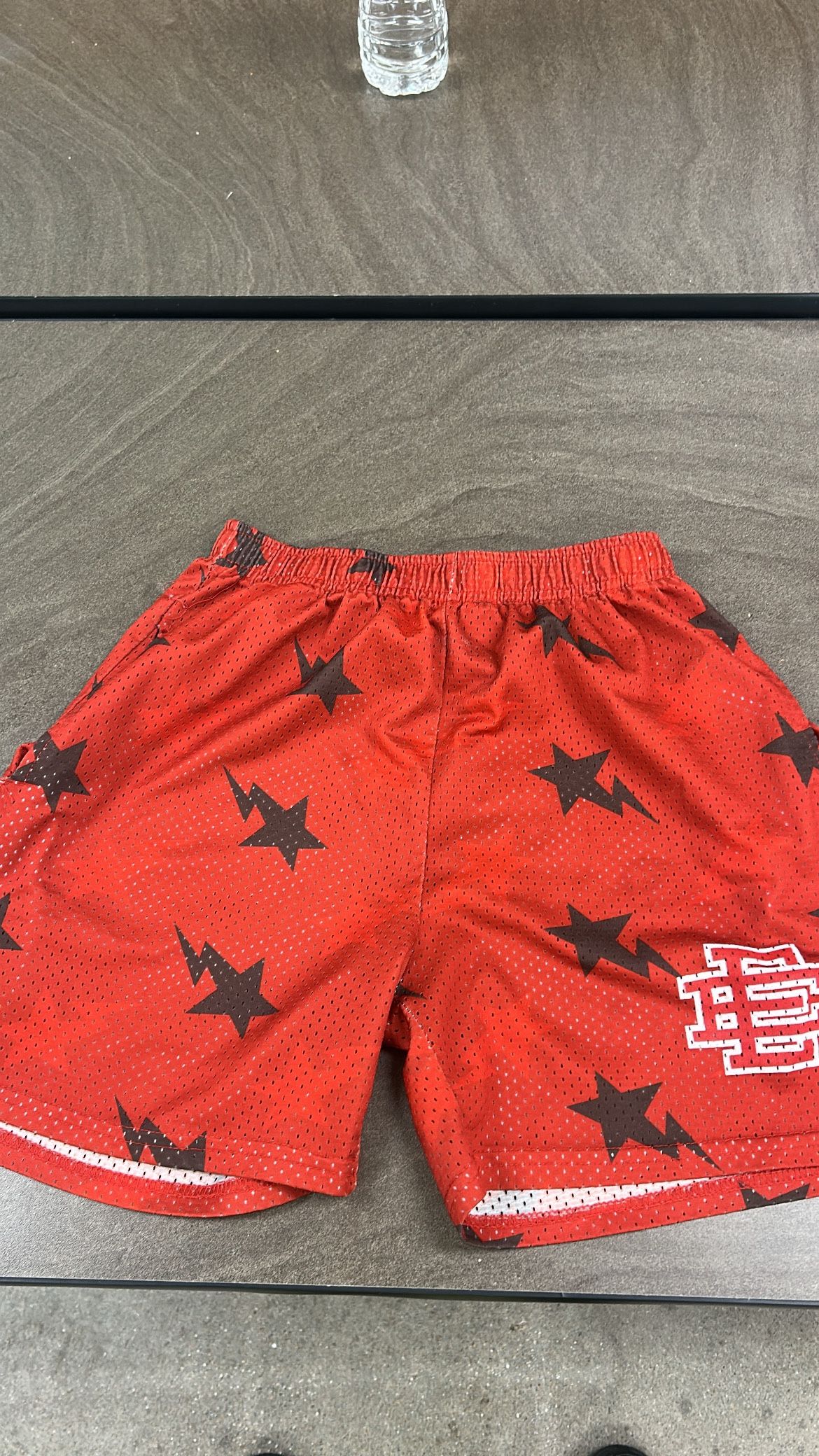 Eric Emmanuel Red and Black Star Bolt Shorts