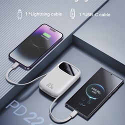 Baseus Portable Charger Power Bank,22.5W 10000mAh Fast Charging Portable Phone Charger with Built in iOS and USB-C Output Cable