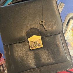 Black Leather Briefcase with Brass Lock and Key