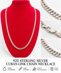 925 Sterling Silver Cuban Link Chain Necklace