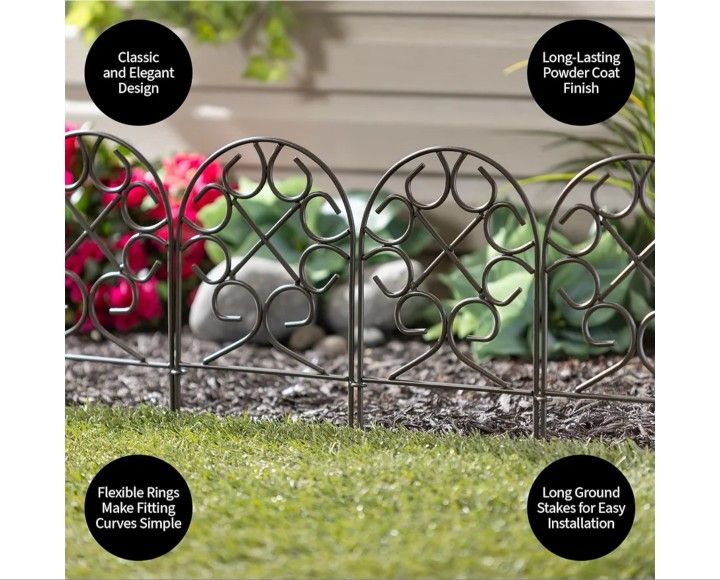 Scroll Metal Landscape Edging Border, 9 ft Decorative Garden Fence Panels Animal Barrier, No Dig Edging for Flower Bed, Yards, Lawn