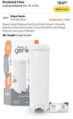 Diaper Genie Platinum Pail (Lily White) is Made in Durable Stainless Steel
