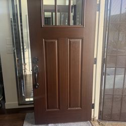 Fireproof Wood Front Door /Hinges/Tamper Glass Windows