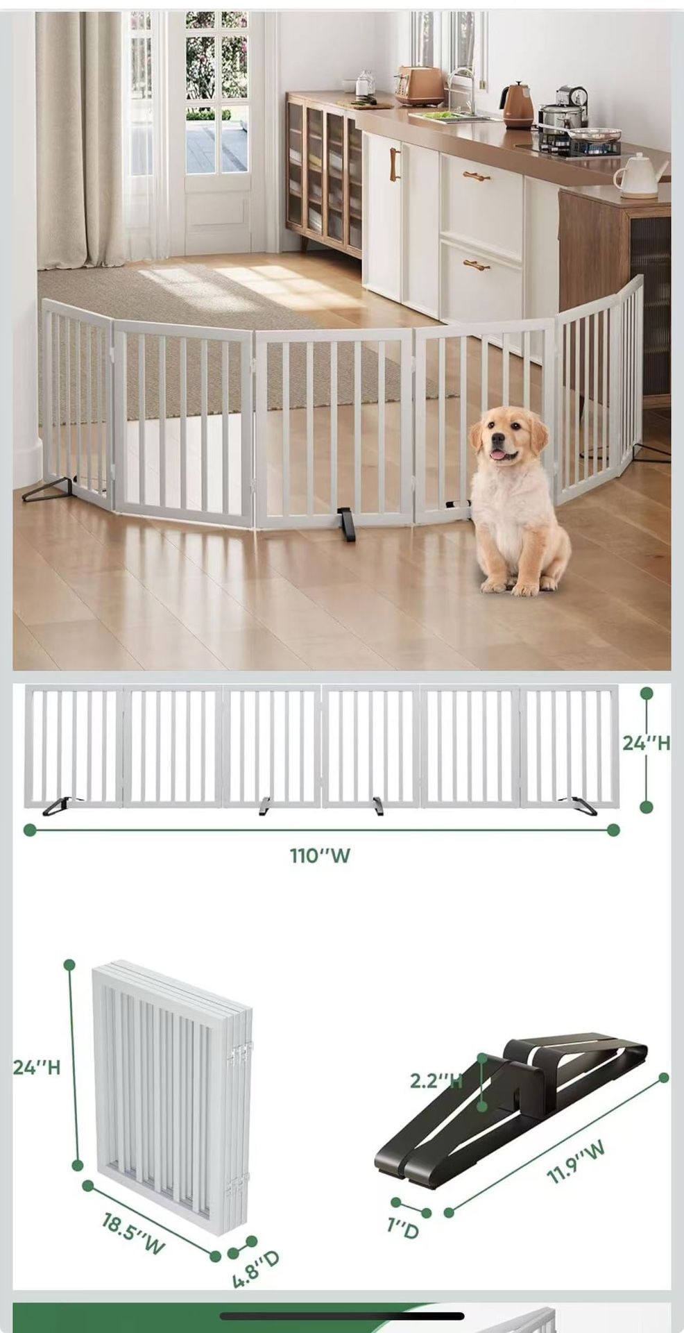 Dog Gate, Freestanding Dog Gates for Doorways, Foldable Dog Gate Indoor, Pet Gates for Doorways Bedroom, Puppy Gate with Metal Support Feet, Room Divi