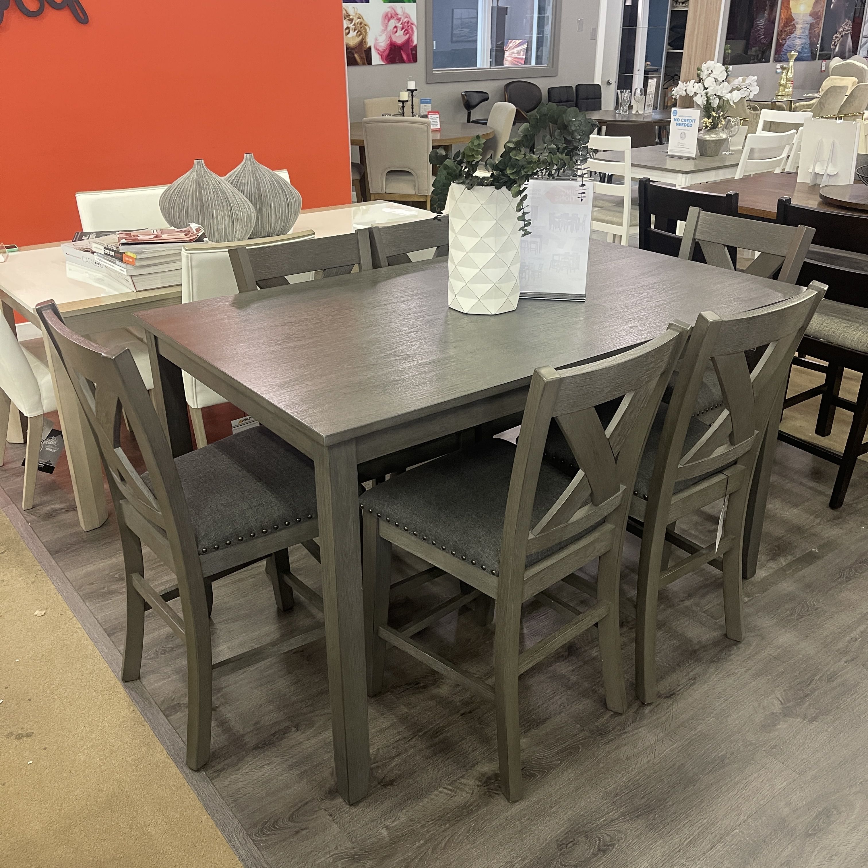 Gray Counter Height Dining Room Set / (Set of 7)
