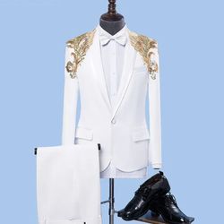 Mens White And Gold Blazer Large