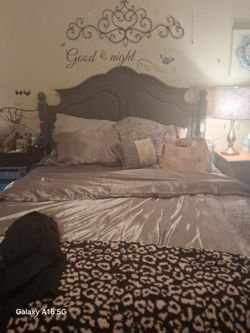 Gray Wood Bed Frame with Headboard