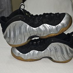 Nike Air Foamposite One Silver Black Men's High Top Lace-Up Sneaker size #11