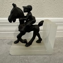 Vintage Cast iron Racehorse Jockey Rider Figurine On Marble Base