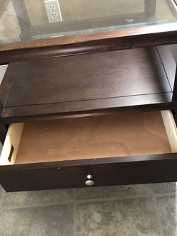 Bassett Glass Top Table 25” Tall 2’x2’ Wide