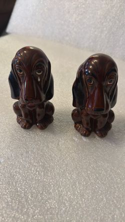 Vintage Enesco Teardrop Sad Dog Salt & Pepper Shakers Tear Drop Eyes w/ Stoppers