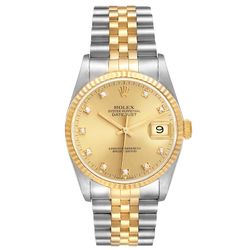 Men's Rolex 36mm DateJust Two Tone 18K Gold / Stainless Steel Watch with Champaigne Diamond Dial and Fluted Bezel. (Pre-Owned 16233)