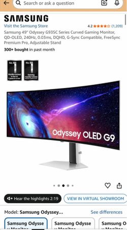 Samsung 49" Odyssey G93SC Series Curved Gaming Monitor, QD-OLED, 240Hz