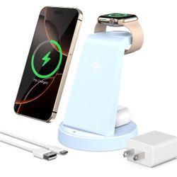 Charging Station for iPhone Charger Stand: 3 in 1 Wireless Charger for Apple iPhone 17 16e 16 15 14 13 12 Pro Max for Apple Watch 11-2 Series 
