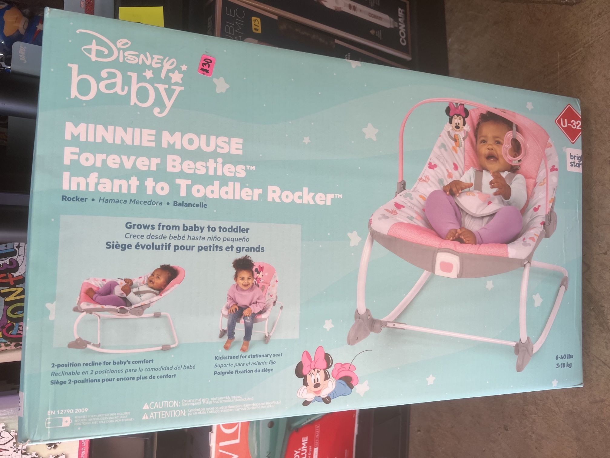 Bright stars Minnie Mouse 2in1 Vibrating Infant to Toddler Rocking Chair