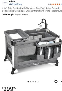 *NEW*4-in-1 Baby Bassinet with Mattress - One-Push Setup Playard - Bedside Crib with Diaper Changer