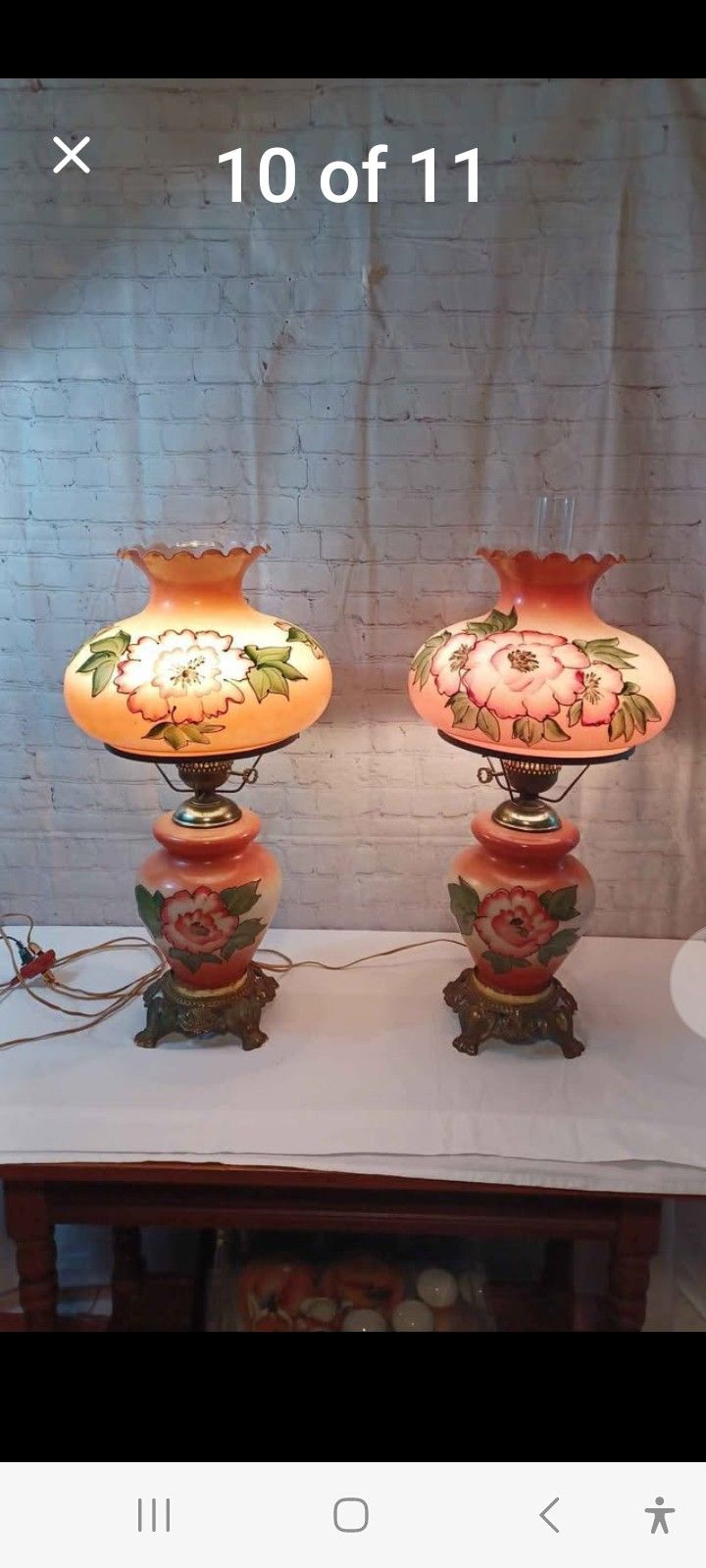 Victorian Mid Century Peach Colored 28 Tall With The Hurricane Glass HandPainted Priced By Each