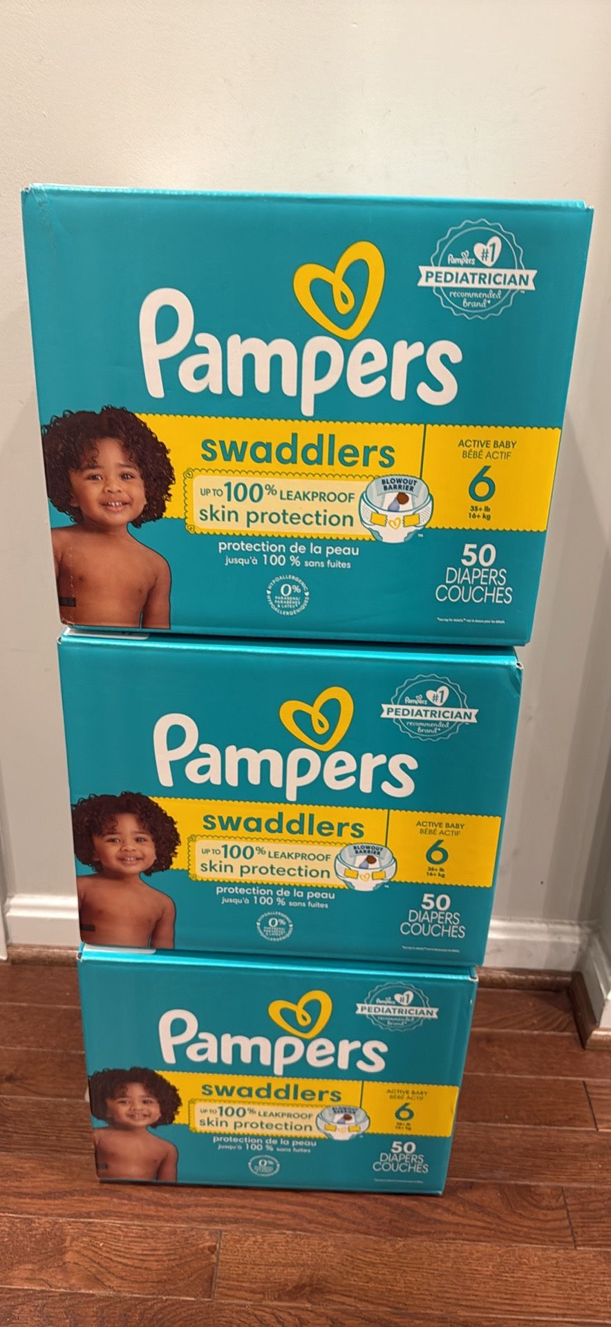 Pampers swaddlers size 6 $25/each box