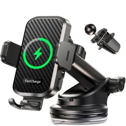 CHGeek Wireless Car Charger with Phone Holder Mount, 15W Fast Charging Auto Clamping Phone Holders for You Car Windshield Dashboard Air Vent Accessori