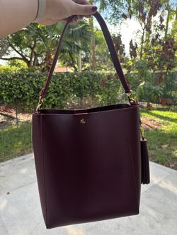 Lauren Ralph Lauren Burgundy Leather Shoulder Bucket Bag – New With Tags