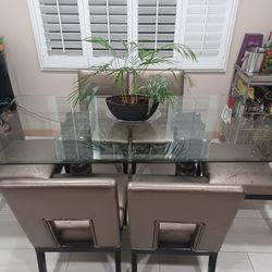 Nice Dining Glass Table With Pedestals And Chairs