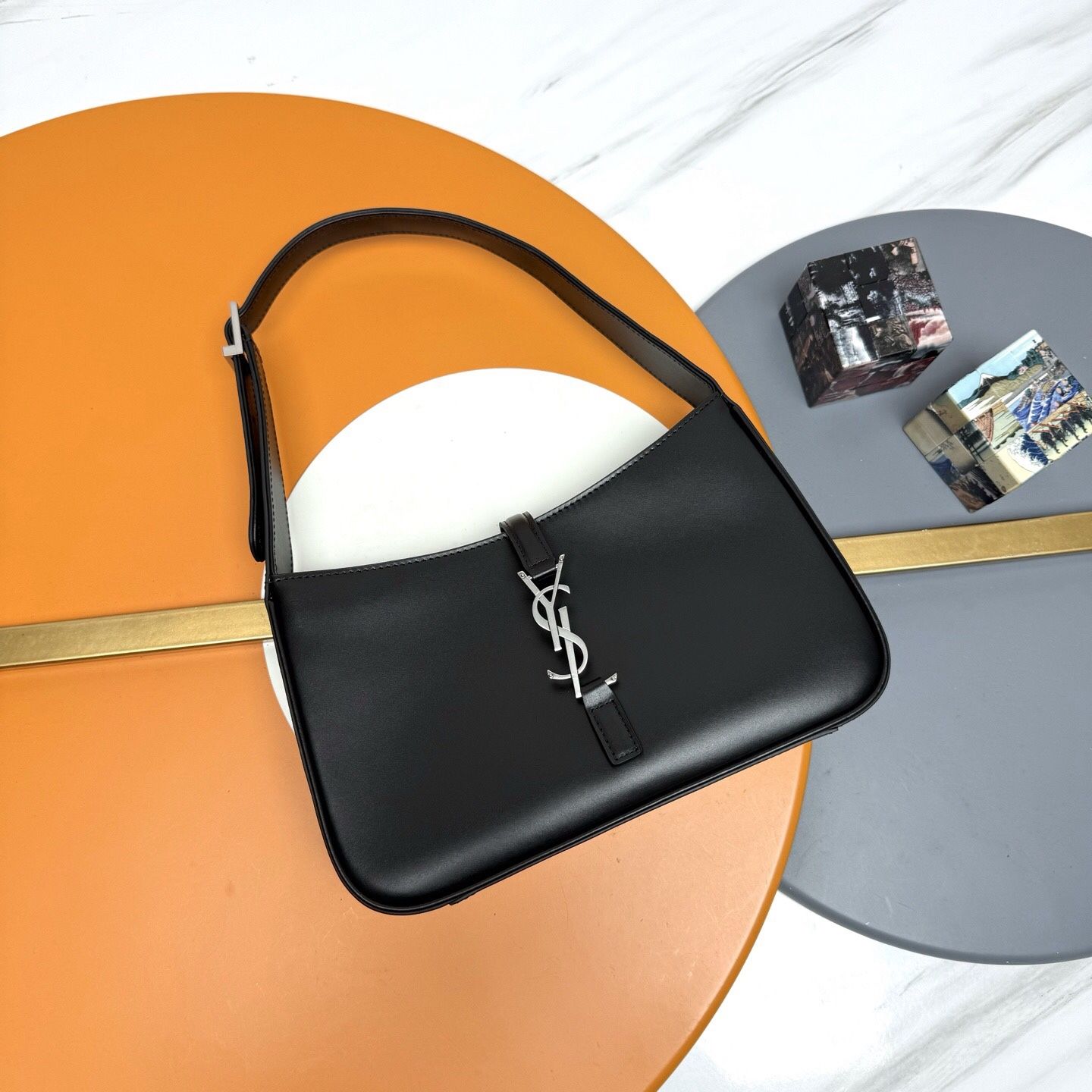 SAINT LAURENT YSL Silver Logo Bag Underarm Bag Hobo Bag Handbag Shoulder Bag