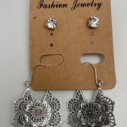 Set Of Two Silver Plated Dangle Earrings.  