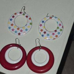 2 Pairs Of Fashion Fun Multi-color Star Hoop Hook Earrings