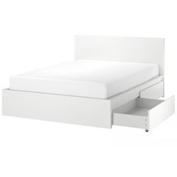 IKEA WHITE MALM QUEEN HIGH BED FRAME