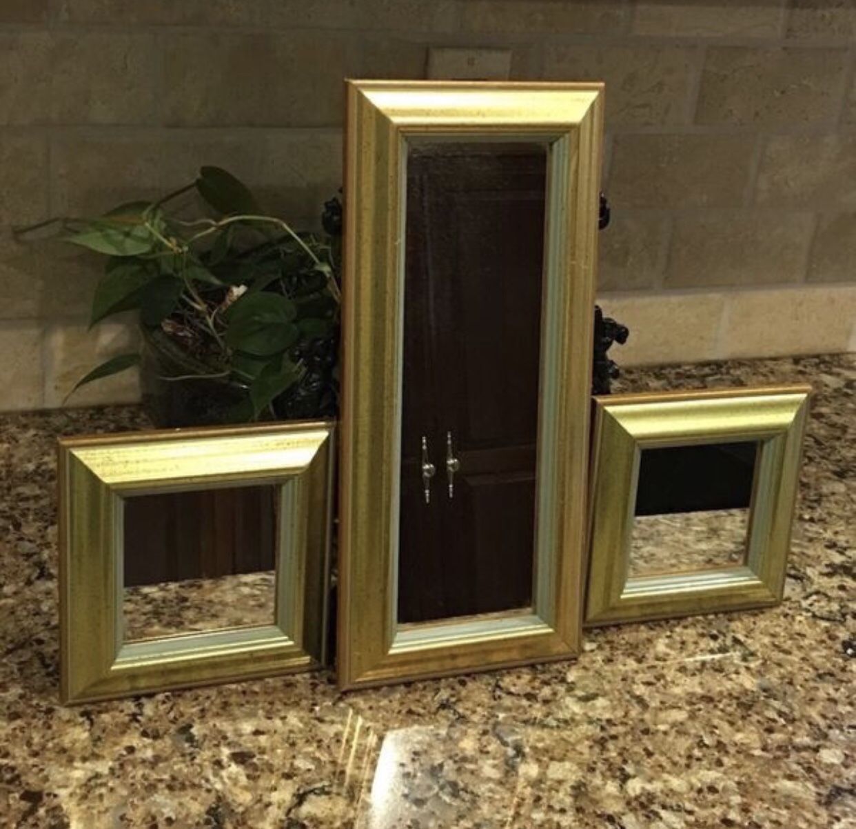 3 Mirrored Wall Hangings - 2 Small are 6.5" square and the taller one is 6.5" x 14"