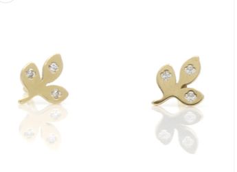 Three Leaves Stud Earrings in 18k Yellow Gold Children's Jewelry