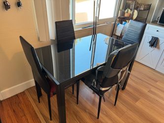 Black Glass Dining Table with 4 Chairs