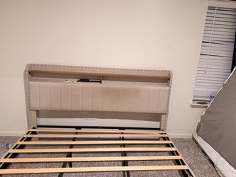 Upholstered Bed Frame with Storage Headboard