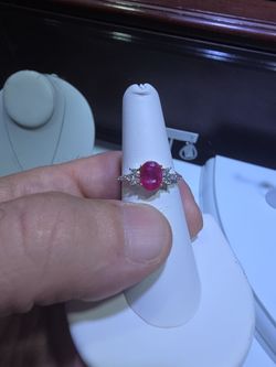 18k gold n natural pear diamond and ruby ring