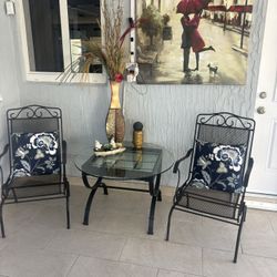 2 Iron Rocking Chairs With The Table & Cushions