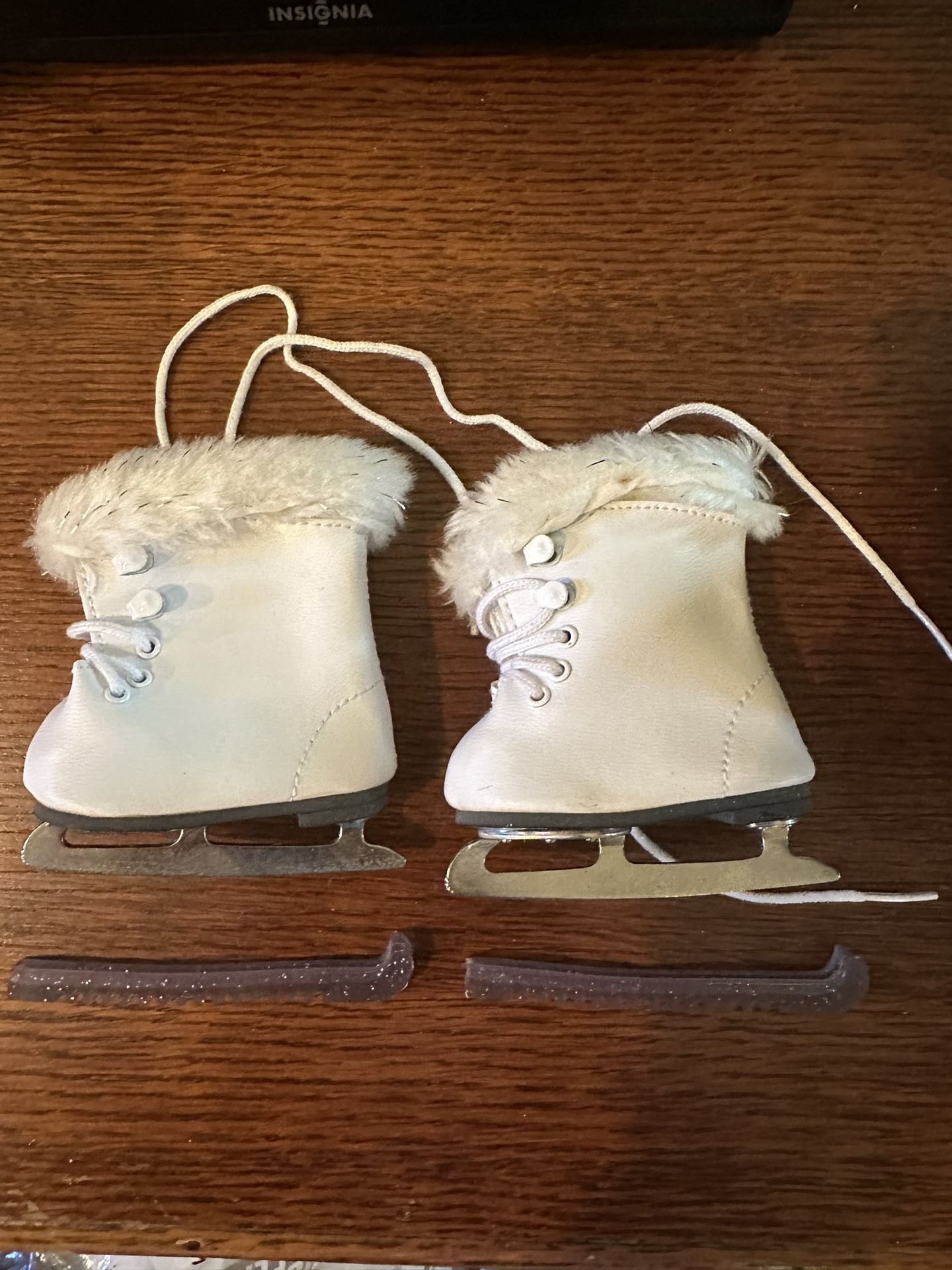 American Girl White Fur-Lined Skates With Blade Protectors