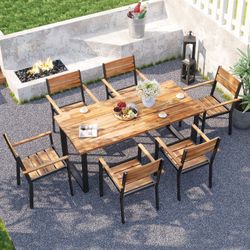 7pc Outdoor Patio Furniture Wooden Dining Table Set