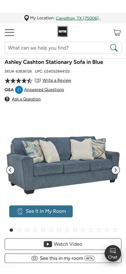 Ashley Cashton Blue Stationary Sofa - Contemporary/Modern