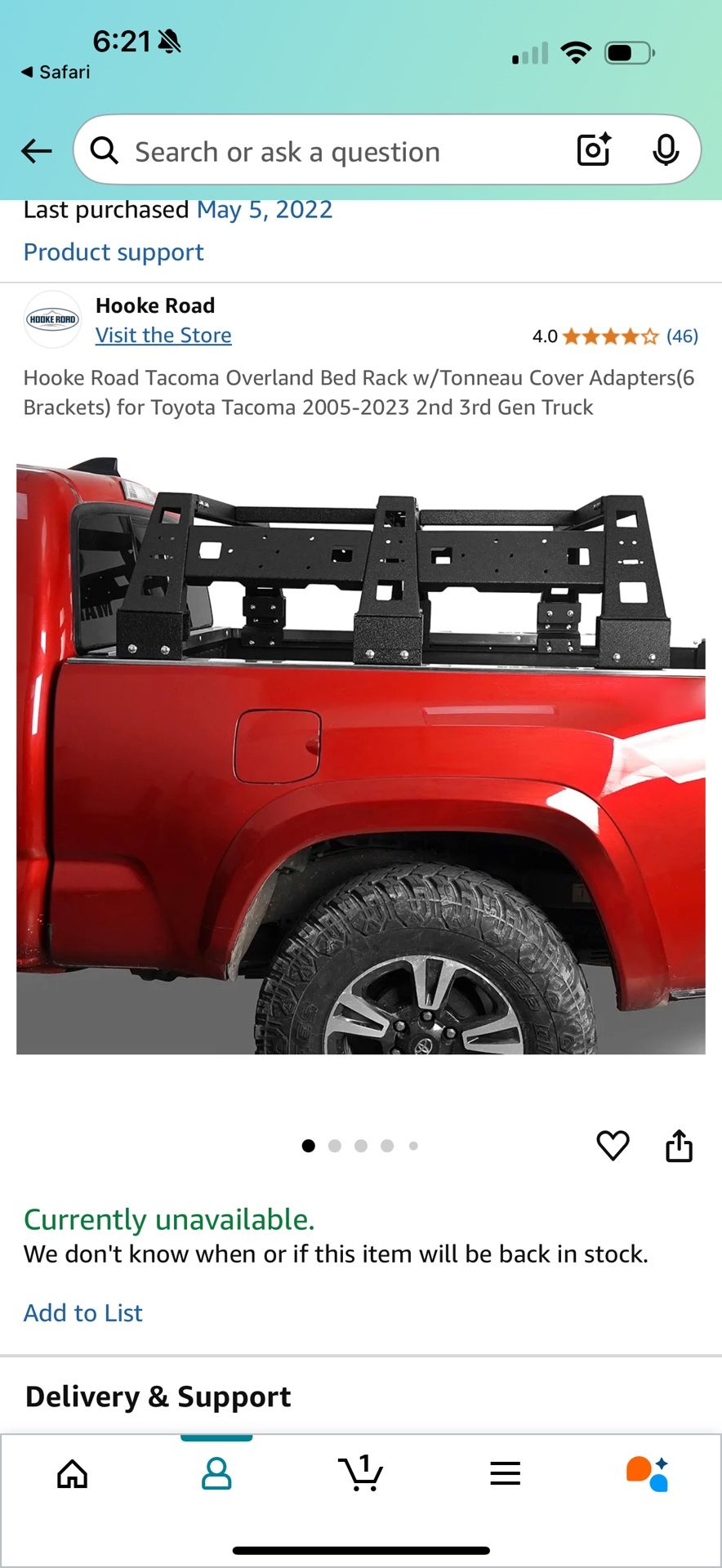 Hooke Road Tacoma Bed Rack w/ Tonneau Cover Adapters (6 Brackets) for Toyota Tacoma 2005-2023 2nd 3rd Gen Truck