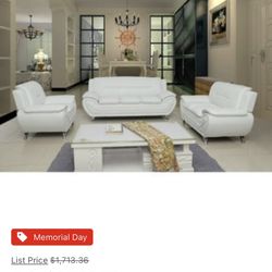 3-piece White Faux Leather Couch Set