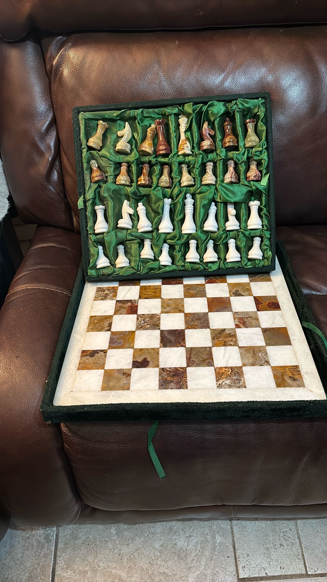 Marble Stone Chess Set With Board. 16x16 Made In Italy