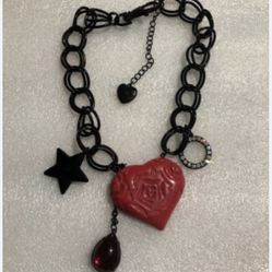 BJ Betsey Johnson, Black And Red Carved Heart Necklace