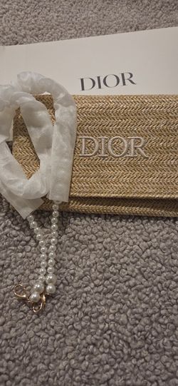 Christian Dior Rafia Pouch With Pearl Strap