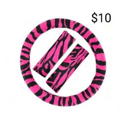 Hot Pink Zebra 3piece Steering Wheel Cover 