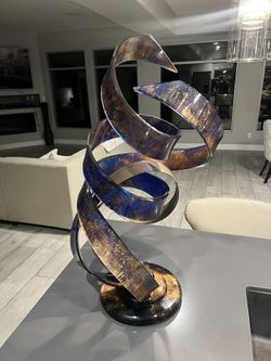 ONE-OF-A-KIND 35″ Signed Shlomi Haziza Abstract Glass & Metal Sculpture – Monumental Statement Piec